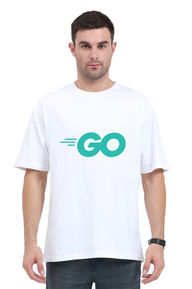 Go Lang Premium Oversized Tee - White, 240 GSM, Bio-Washed, Pre-Shrunk