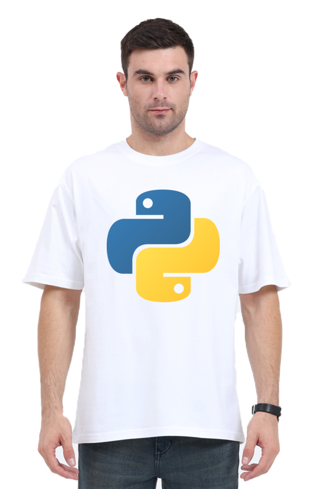 Python Lang Premium Oversized Tee - White, 240 GSM, Bio-Washed, Pre-Shrunk