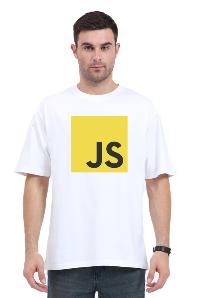 Javascript Premium Oversized Tee - White, 240 GSM, Bio-Washed, Pre-Shrunk
